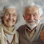 Smiling old couple showing thumbs up, age acceptance photo